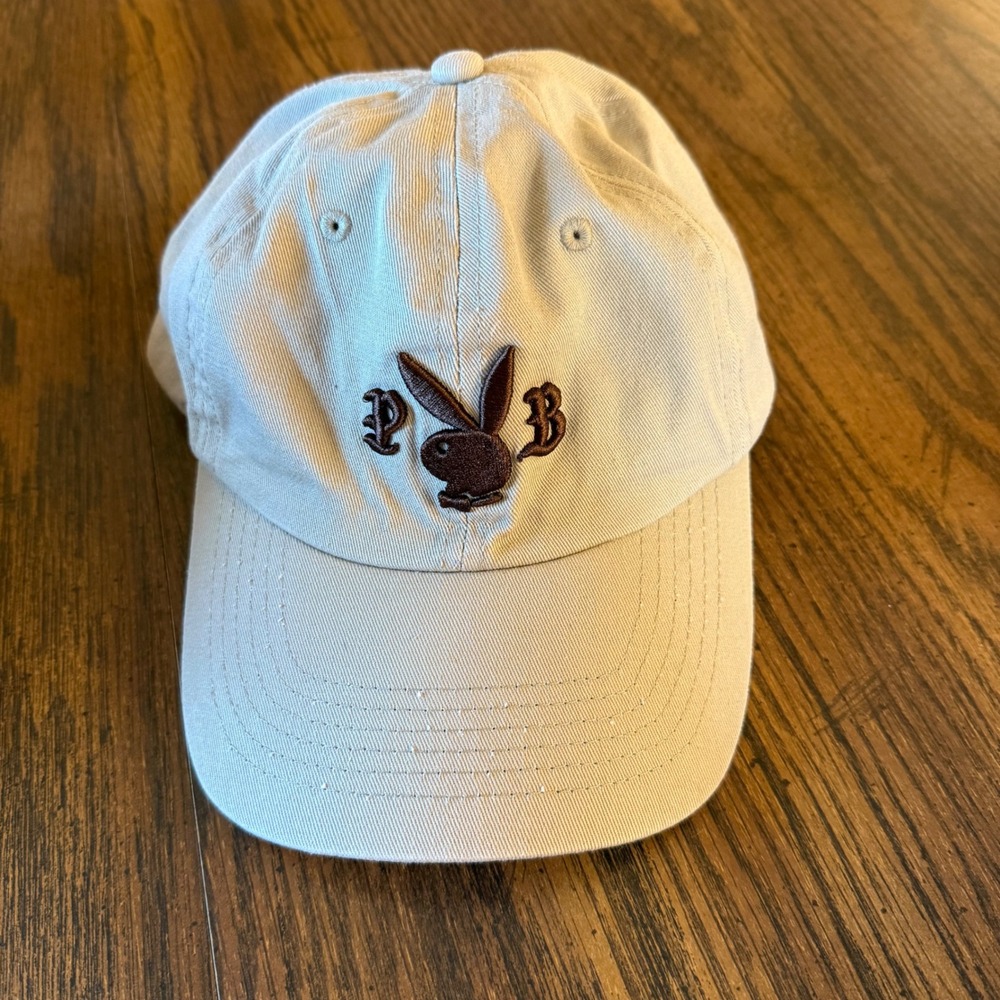 Playboy Bunny Hat Beige Adjustable Baseball Cap OSFM‎ 100% Cotton Embroidered